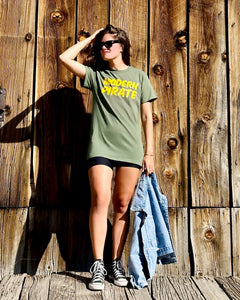This modern pirate gator green original tee is the modern pirate tee for your modern pirate needs. Modern pirate is the brand for any and all artist needs. This modern pirate tee will improve your modern pirate life with more booty for your modern pirate ship. This is the modern pirate gator green tee pose photo. 